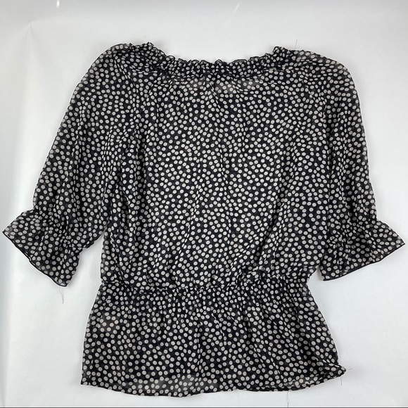 Apostrophe Blouse Womens Medium Black White Polka Dot Cinched Waist Lightweight - Picture 8 of 8